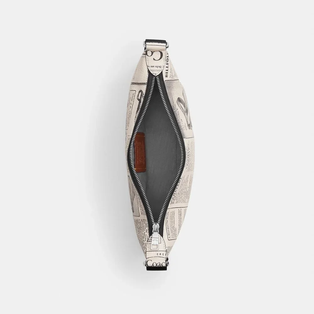 Coach Newspaper Print Shoulder Bag in Cream and Black - Picture 3 of 14